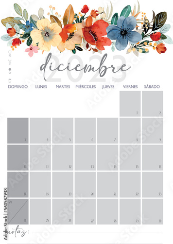 Calendario Planificador en Español A4 - 2023. Mes de Diciembre photo