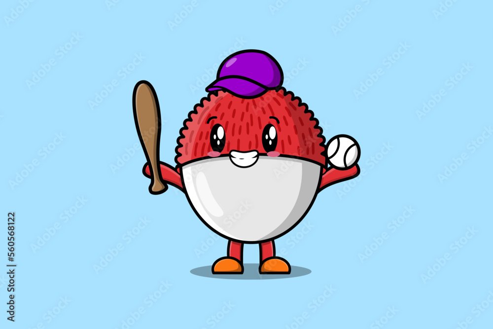 Cute cartoon Lychee character playing sport in concept flat cartoon style illustration Cute cartoon Lychee character playing sport in concept flat cartoon style illustration