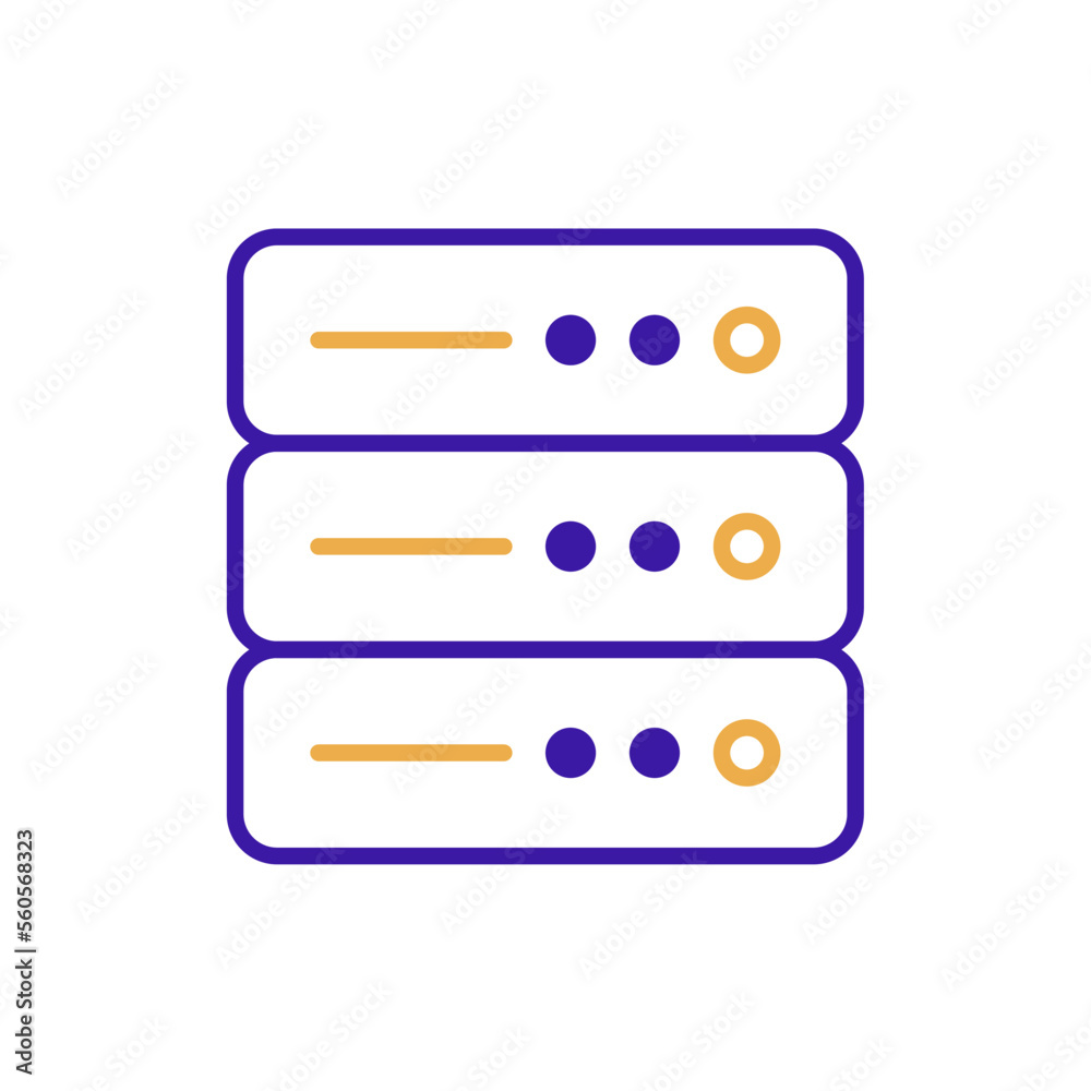 Server technology icon with purple and orange duotone style. Computing, diagram, download, file, folder, graph, laptop . Vector illustration Server technology icon with purple and orange duotone style. Computing, diagram, download, file, folder, graph, laptop . Vector illustration