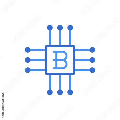 Bitcoin technology icon with blue duotone style. Computing, diagram, download, file, folder, graph, laptop . Vector illustration