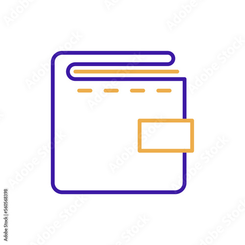 E - Wallet technology icon with purple and orange duotone style. Computing, diagram, download, file, folder, graph, laptop . Vector illustration