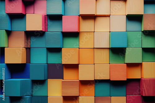 Colorful cubes of wood in 3D photo