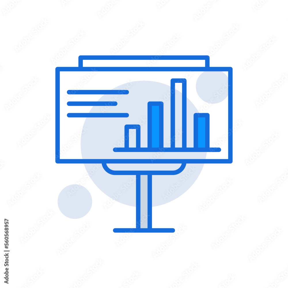 Presentation business icon with blue duotone style. Corporate, currency, database, development, discover, document, e commerce. Vector illustration