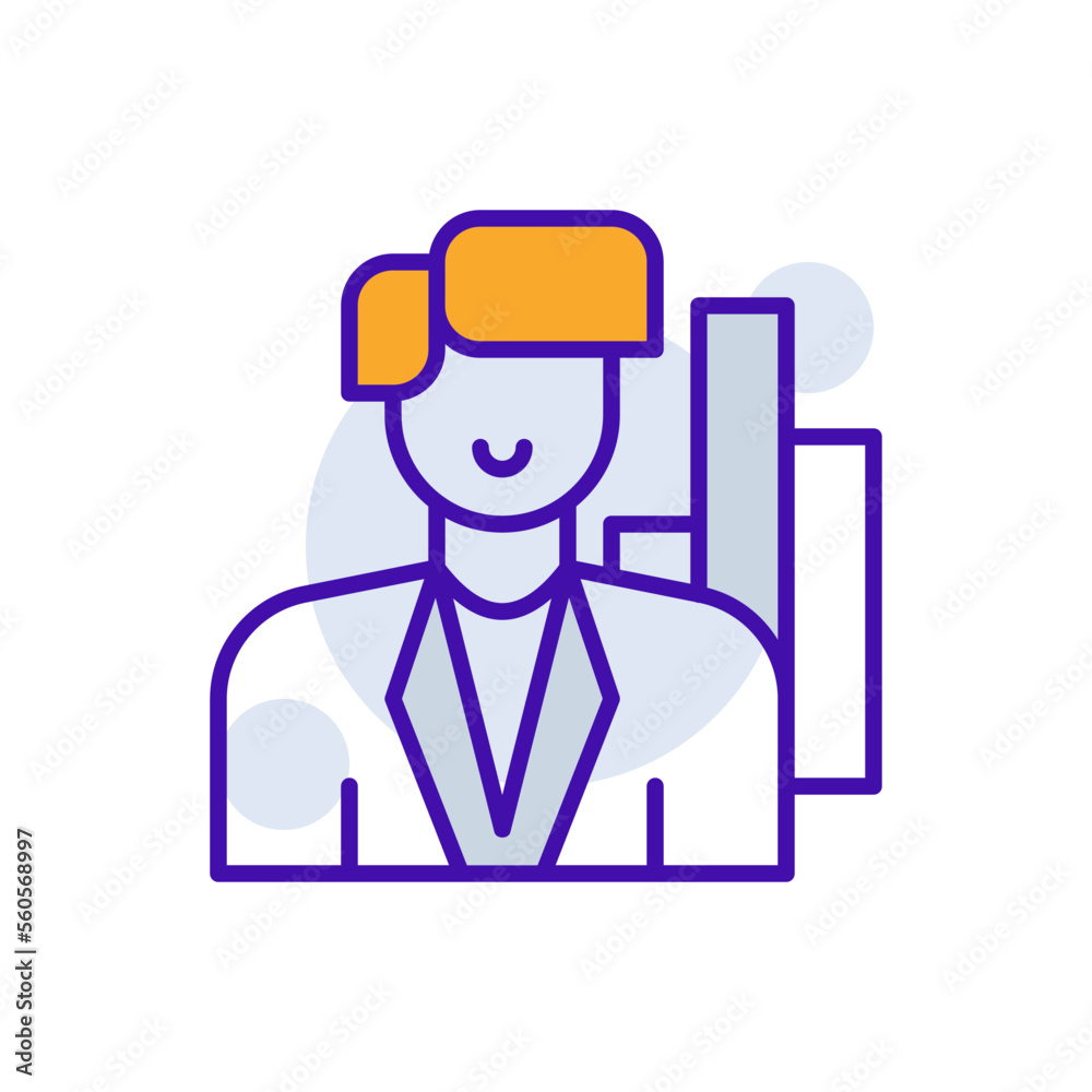 Business Chart business icon with purple and orange duotone style. Corporate, currency, database, development, discover, document, e commerce. Vector illustration
