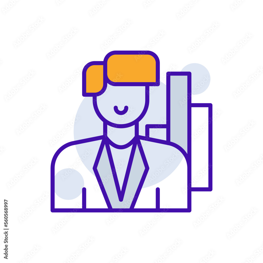 Business Chart business icon with purple and orange duotone style. Corporate, currency, database, development, discover, document, e commerce. Vector illustration Business Chart business icon with purple and orange duotone style. Corporate, currency, database, development, discover, document, e commerce. Vector illustration