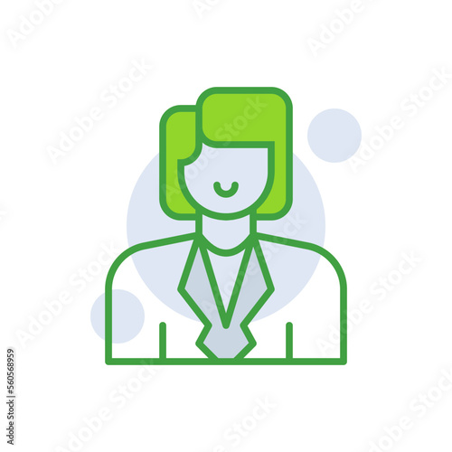 Business Woman business icon with green duotone style. Corporate, currency, database, development, discover, document, e commerce. Vector illustration