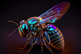 Generative AI: extreme close up of a fantasy bee, macro bright colors
