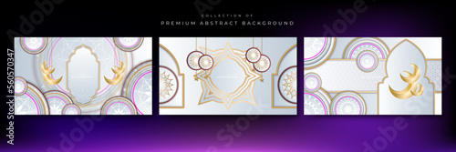 Set of abstract elegant 3d white and gold ramadan background banner. Vector illustration abstract graphic design banner pattern presentation background wallpaper web template.