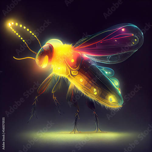 Generative AI: fantasy insect flying with light on its body photo