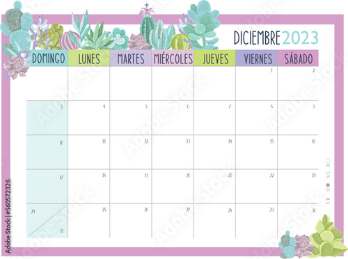 Calendario Planificador 2023 en Español - Tamaño A4 - Mes de Diciembre photo