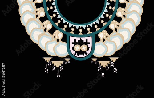 Necklace Geometric Ethnic pattern traditional. tribal embroidery design for fashion women. shirt and clothing decoration pattern. vector illustration on black background.