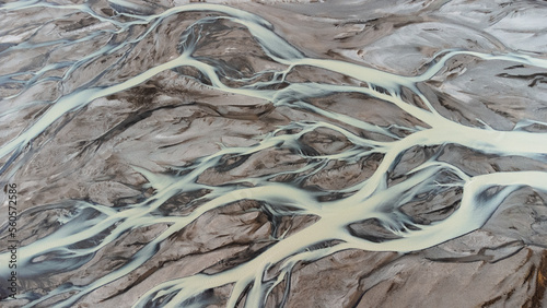 Glacial Rivers from Above. Aerial Photograph of the River Streams from Icelandic Glaciers. Beautiful Art of the Mother Nature Created in Iceland. Wallpaper Background 
