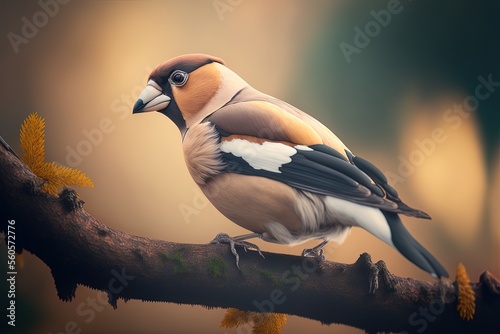 Fotografia Photograph of a male hawfinch perched on a branch. Generative AI