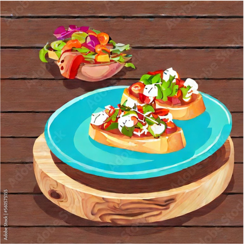 Bruschetta . Frisches Baguette belegt mit Tomaten und Salat