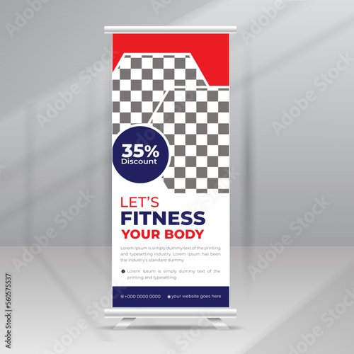 Fitness Gym Roll Up Stand Banner, body fit Standee, Flyer, Poster, Flag Banner, Magazine design template