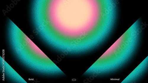 Prismatica Minimalist Fuzzy Circle Gradient on Dark Background with Grain Texture and Bold Saturated Blue Green Pink Peach Colors Radiating Central Glow with Easy to Customize Swatch Colors