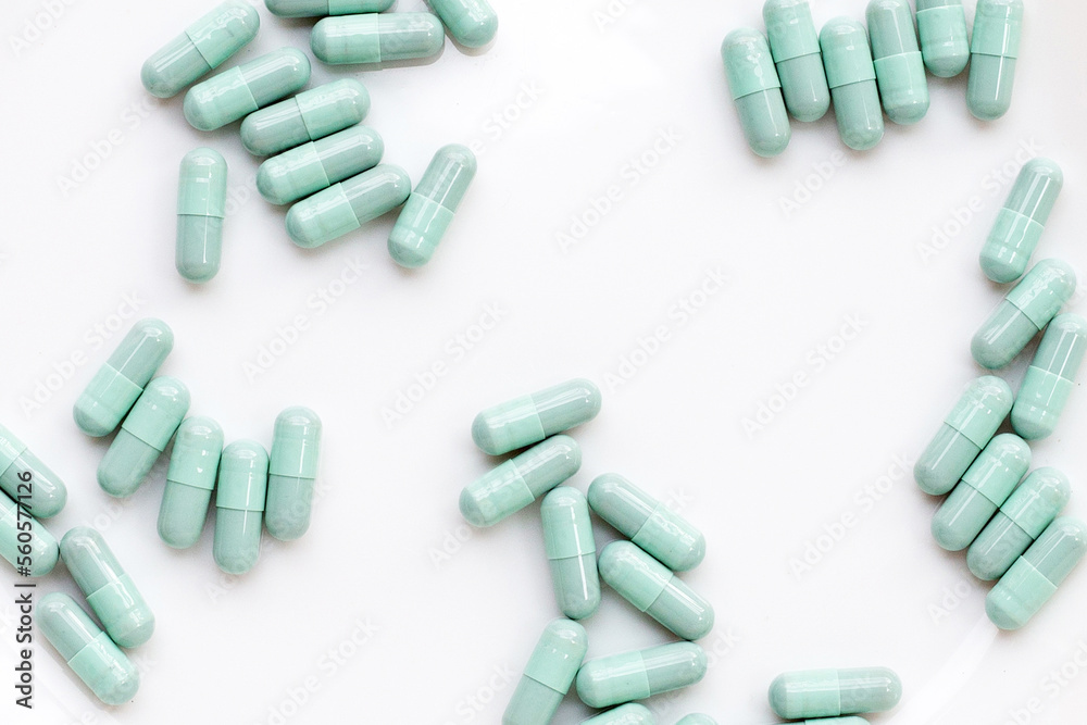 Blue capsules on white background Blue capsules on white background