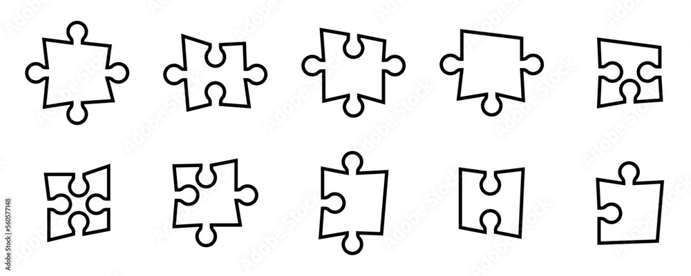Conjunto de iconos de piezas de rompecabezas. Estrategia, juego, entretenimiento. Ilustración vectorial