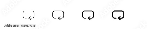 One arrow refresh icon. Update symbol. Repeat signs. Reload icons. Rectangle rotate symbols. Black color. Vector sign.