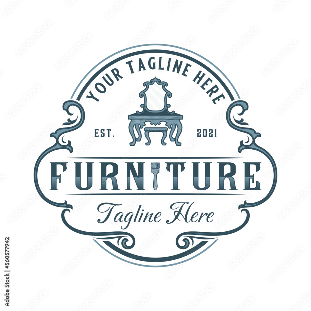 furniture emblem logo design. carved vintage dressing table symbol for a furniture company.