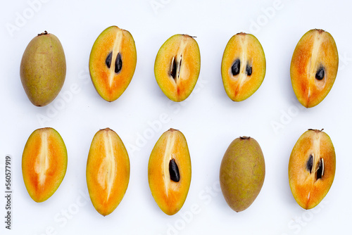 Fresh sapodilla fruit on white background photo