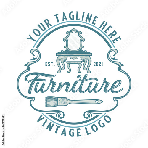 vintage furniture logo design. carved vintage dressing table symbol for a furniture company.