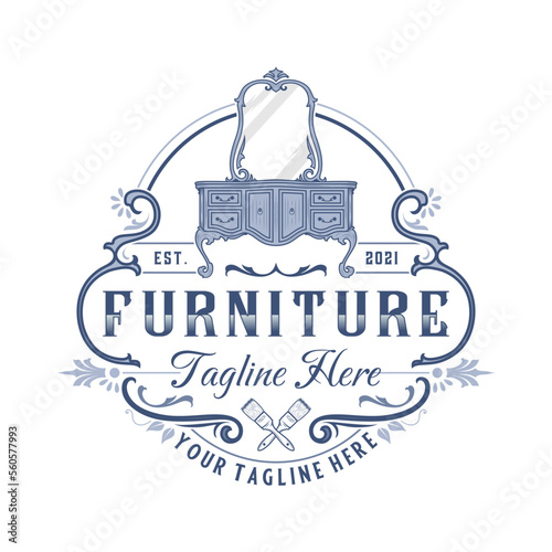 vintage furniture logo design. vintage dresser symbol, with four legs for a furniture company.