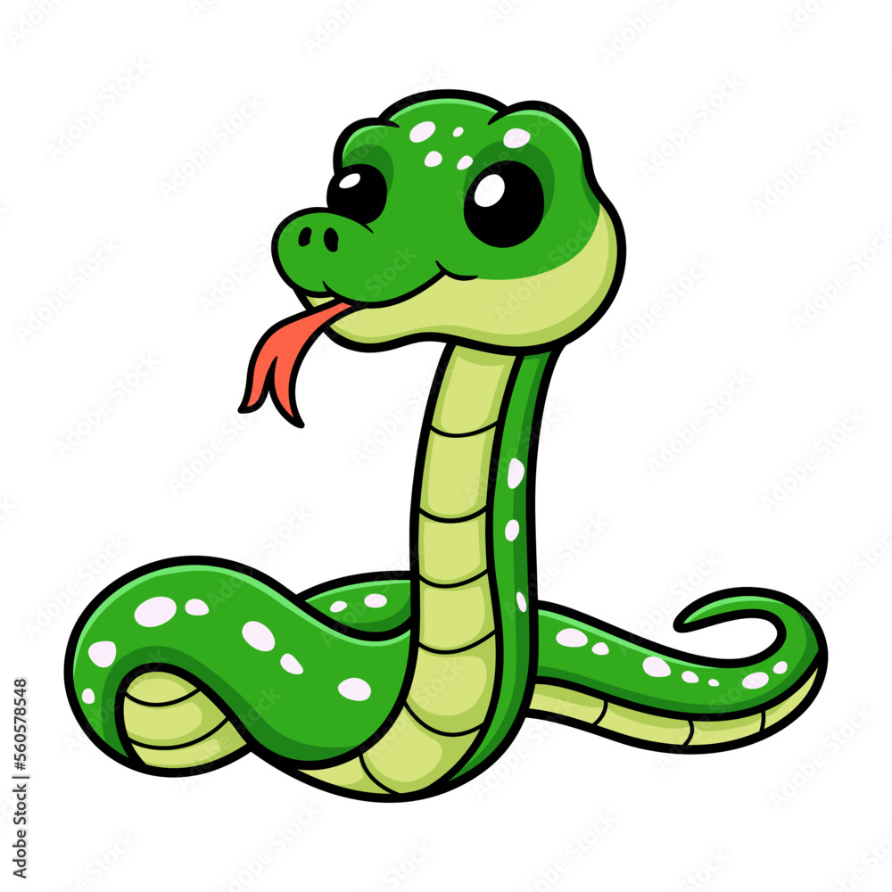 Cute green tree python cartoon