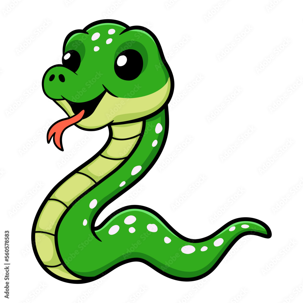 Fototapeta premium Cute green tree python cartoon