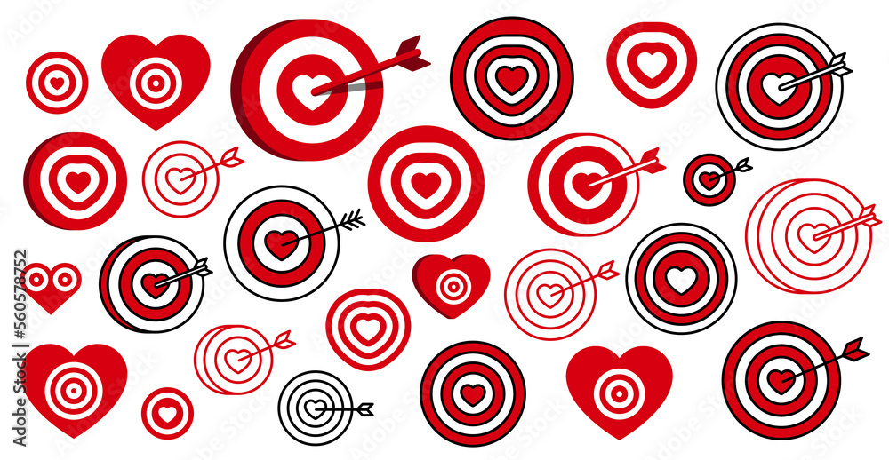 Heart target icon set, love target symbol, PNG isolated Heart target icon set, love target symbol, PNG isolated