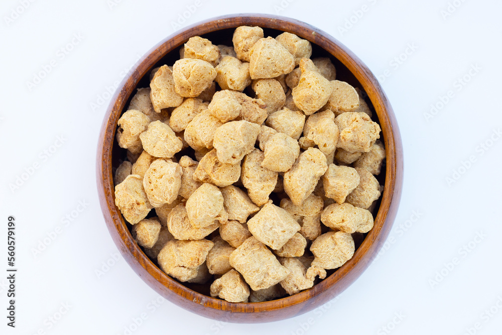Textured soy protein on white background. Textured soy protein on white background.