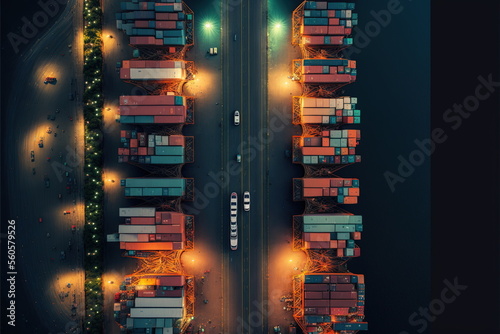  Logistic business, import export shipping, Aerial view Container international shipping, Made by AI,Artificial intelligence