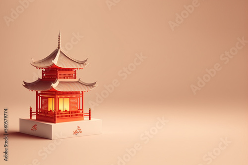 Chinese Lunar Pagoda In 3D Rendering for Chinese New Year Decorative Design. Generative AI
