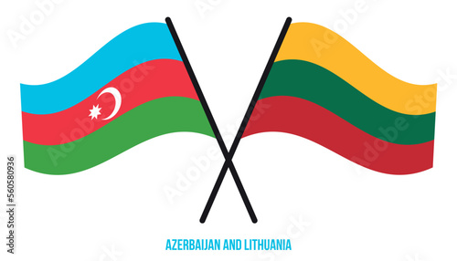 Azerbaijan and Lithuania Flags Crossed And Waving Flat Style. Official Proportion. Correct Colors.