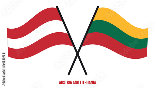 Austria and Lithuania Flags Crossed And Waving Flat Style. Official Proportion. Correct Colors.