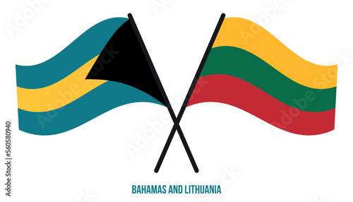 Bahamas and Lithuania Flags Crossed And Waving Flat Style. Official Proportion. Correct Colors.