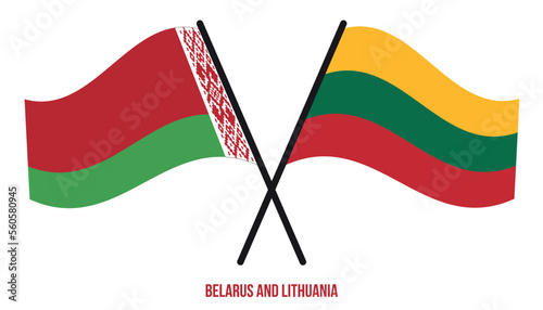 Belarus and Lithuania Flags Crossed And Waving Flat Style. Official Proportion. Correct Colors.