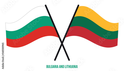 Bulgaria and Lithuania Flags Crossed And Waving Flat Style. Official Proportion. Correct Colors.