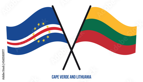 Cape Verde and Lithuania Flags Crossed And Waving Flat Style. Official Proportion. Correct Colors.