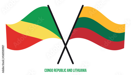 Congo Republic and Lithuania Flags Crossed And Waving Flat Style. Official Proportion. Correct Color
