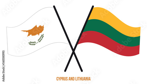 Cyprus and Lithuania Flags Crossed And Waving Flat Style. Official Proportion. Correct Colors.