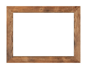 Empty brown wooden frame on transparent backgtound.