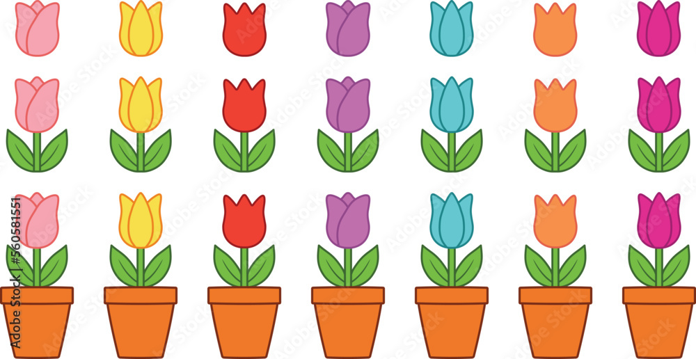 Colorful Cartoon Spring Tulip Clipart