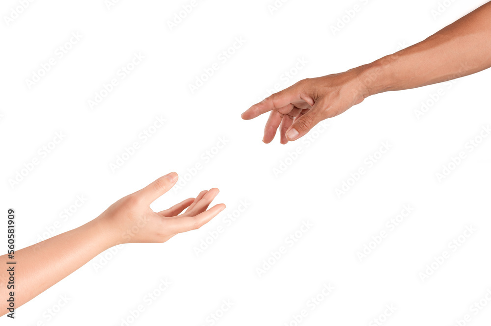 Man and woman hands gestured isolated on white background.