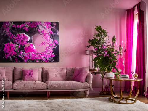 modern pink decorated living room