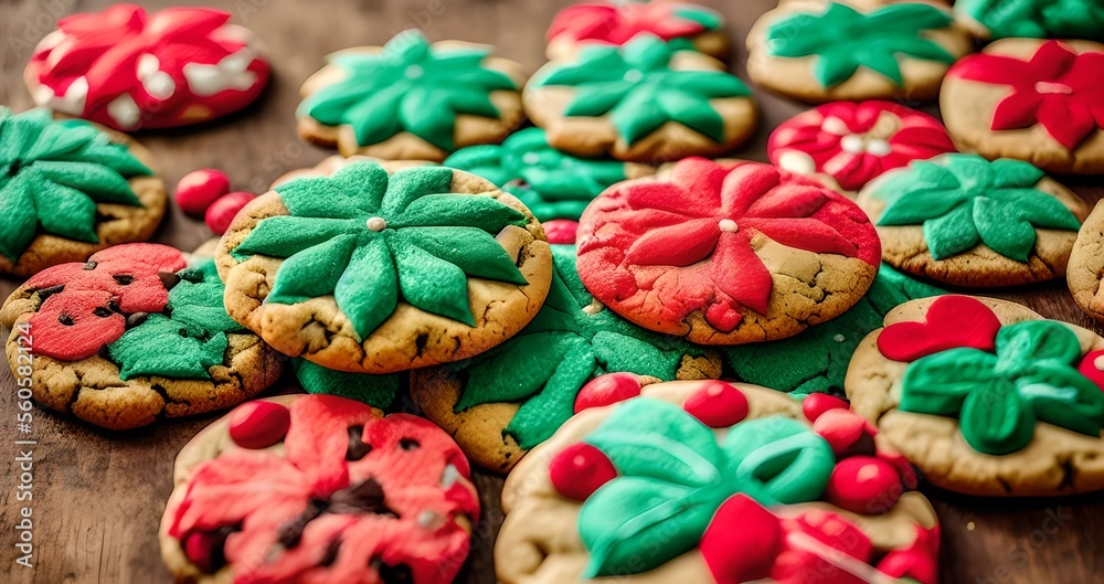 red and green cookies, Christmas style, illustration, Generative AI