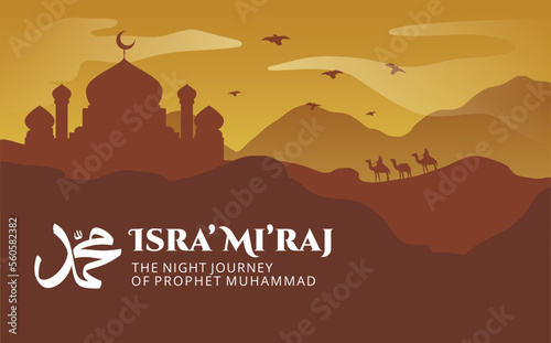 background for isra miraj with brown gradation flat design silhouette shape