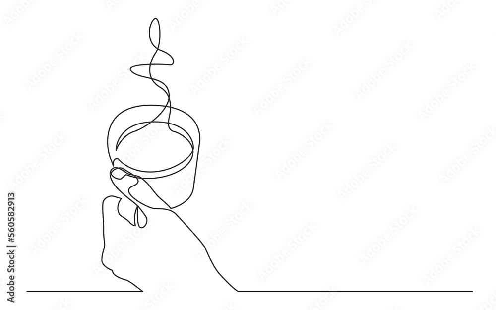 continuous line drawing hand holding hot coffee cup - PNG image with ...