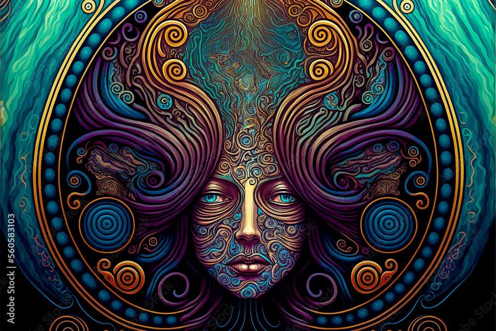 psychedelic trippy hippy head , generative ai, generative, ai	