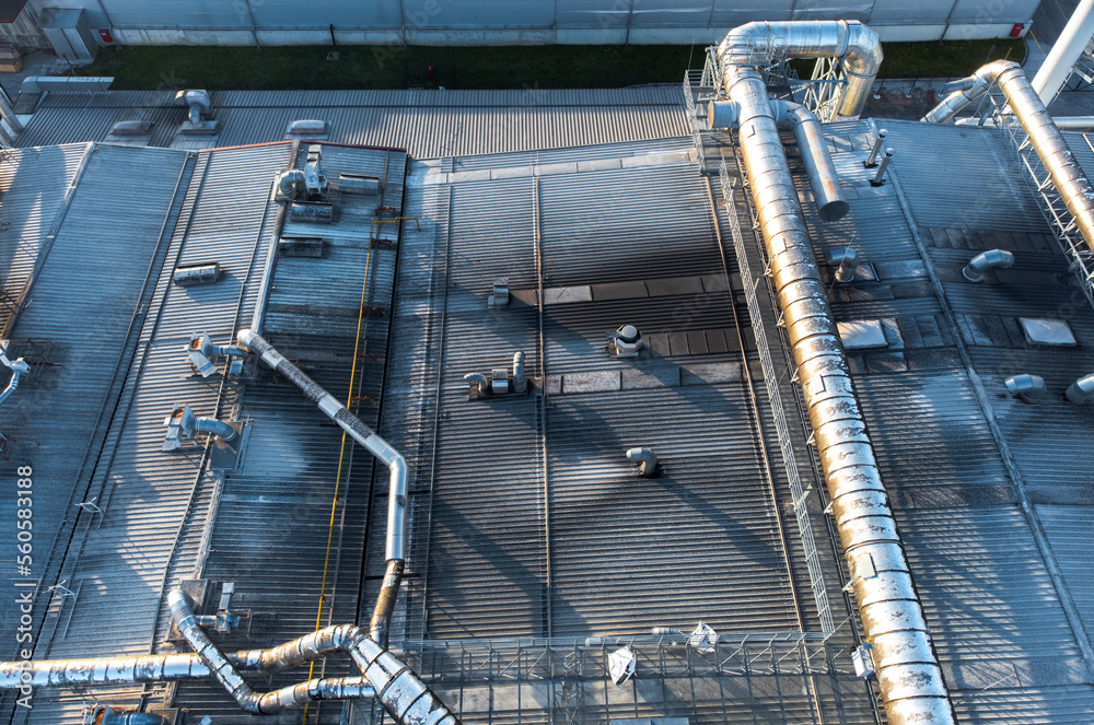 Air conditioning system on the roof of the building, HVAC system with